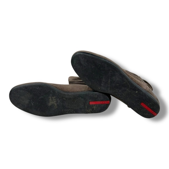 Prada Boots Brown Suede Leather Slouch Boots Mid-Calf Pleated Sz 38.5 7.5 US - Picture 7 of 8